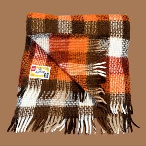 Faalberg Holland Vtg 1960's Orange Plaid 47”x 66.5” 100% Virgin Wool Blanket